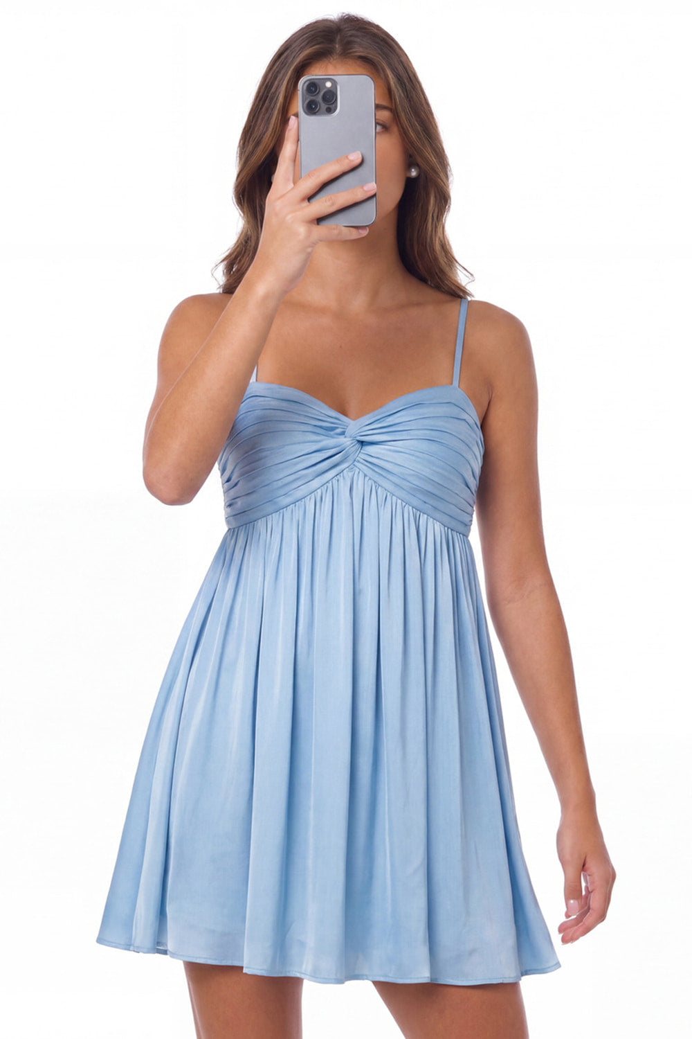 Ruched Satin Sweetheart Mini Dress - Detail View 2