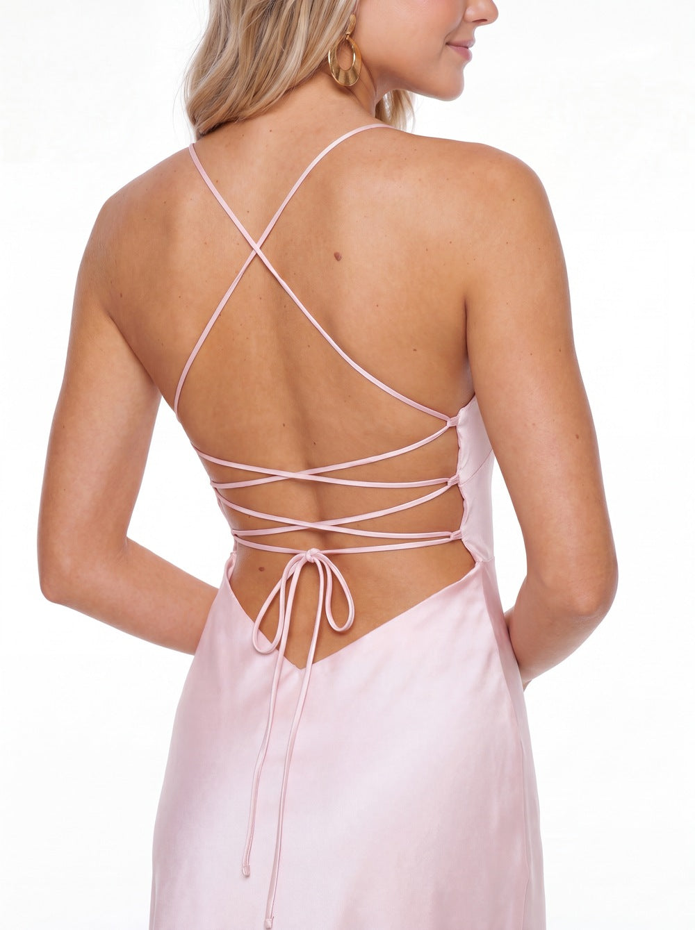Satin Open Back Mini Dress - Detail View 4