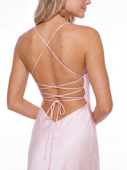 Satin Open Back Mini Dress - Detail View 4