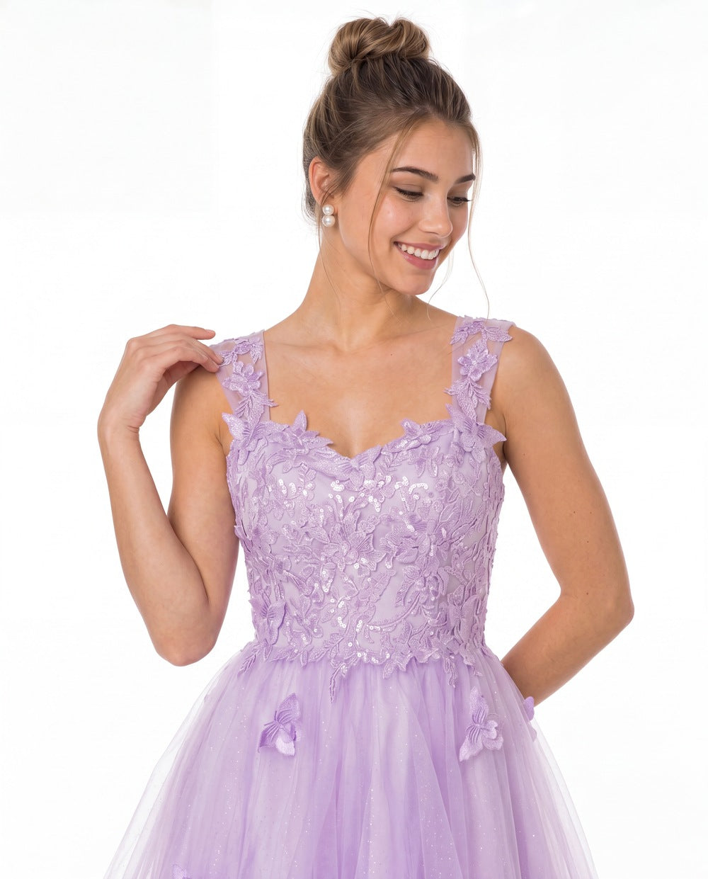 Tulle Lace Applique Mini Dress - Detail View 2