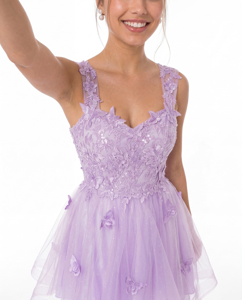 Tulle Lace Applique Mini Dress - Detail View 3