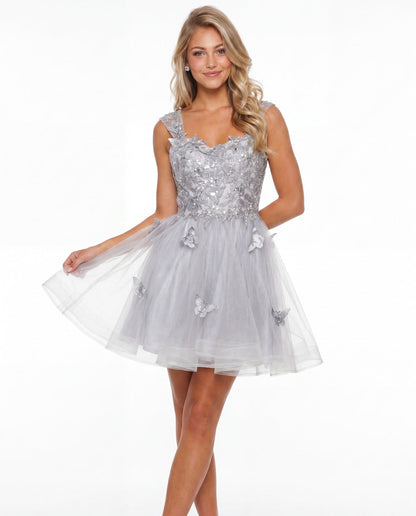 Tulle Lace Applique Mini Dress - Detail View 5