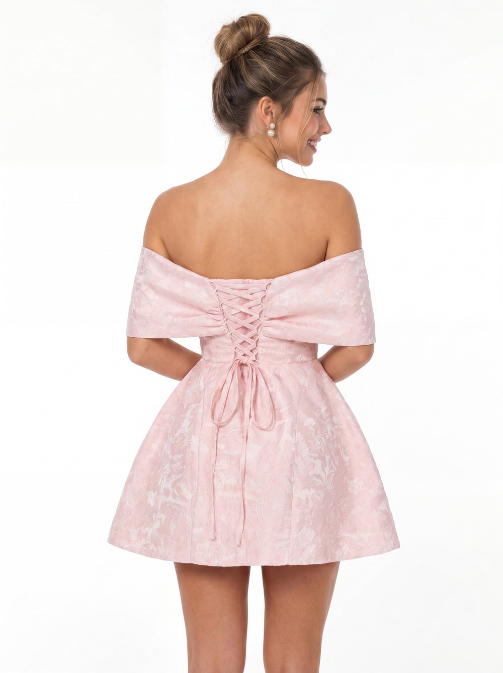Bow Jacquard Mini Dress - Back View