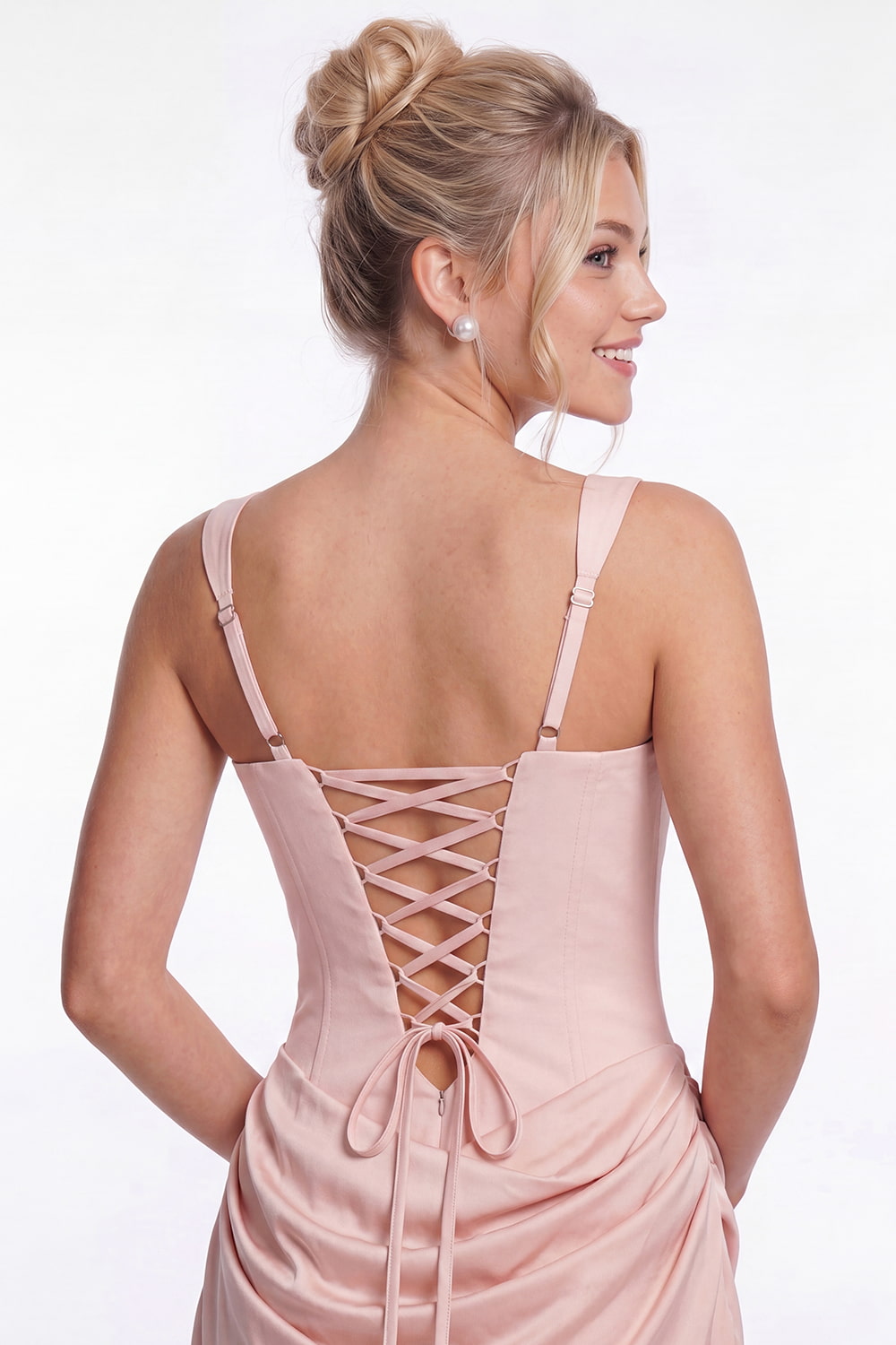 Square Neck Satin Corset Mini Homecoming Dress - Detail View 5