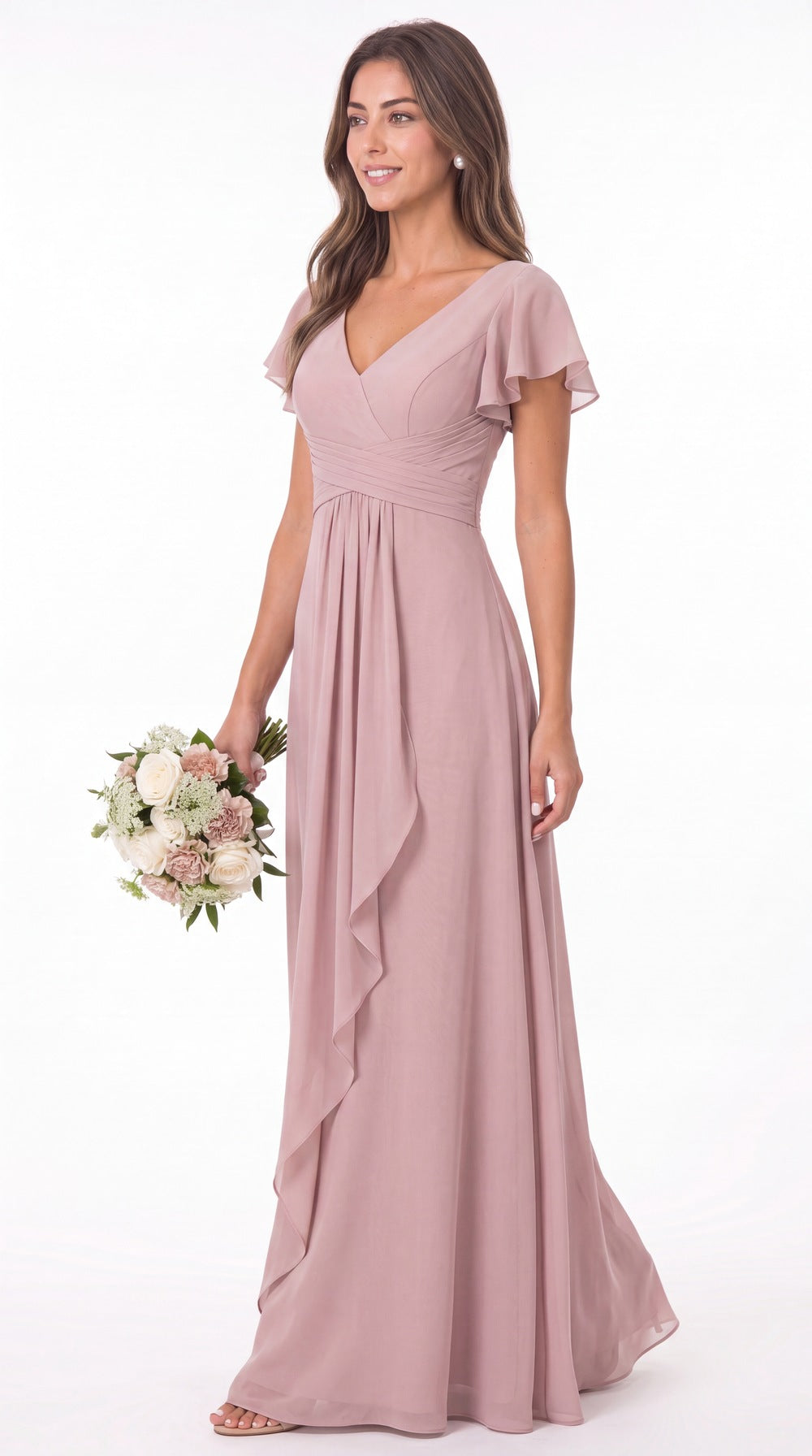 V-Neck Flutter Sleeve Chiffon Ruffle Maxi Gown - Detail View 2