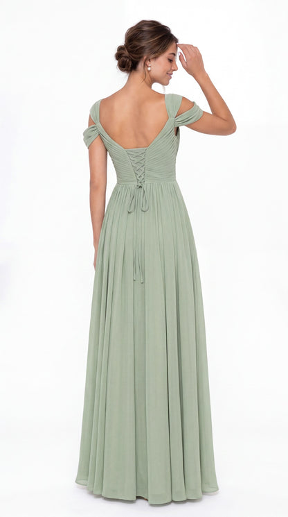 Aqua Blue V Neck Chiffon Ruched Ruffle Slit Bridesmaid Dress - Front View