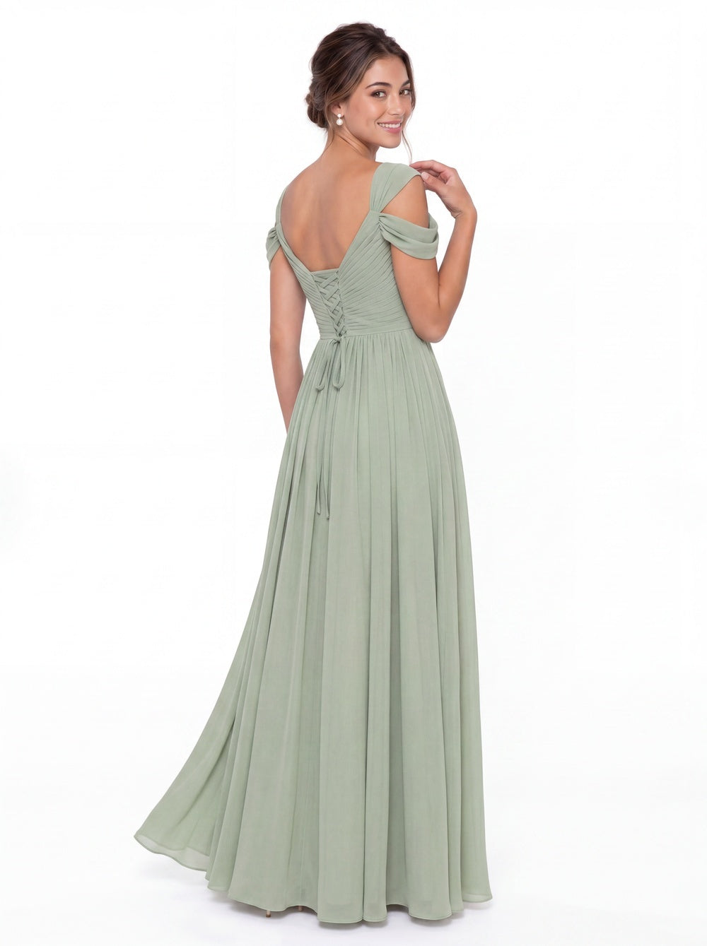 V Neck Chiffon Ruched Ruffle Slit Bridesmaid Dress - Detail View 4