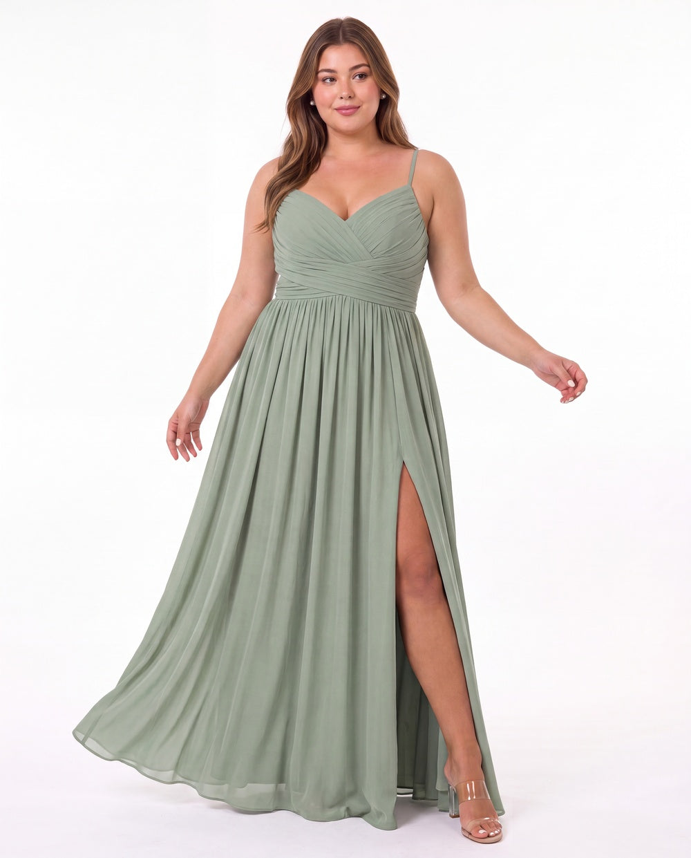 Spaghetti Strap Chiffon Slit Maxi Bridesmaid Dress - Detail View 2