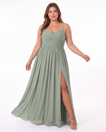 Spaghetti Strap Chiffon Slit Maxi Bridesmaid Dress - Detail View 2