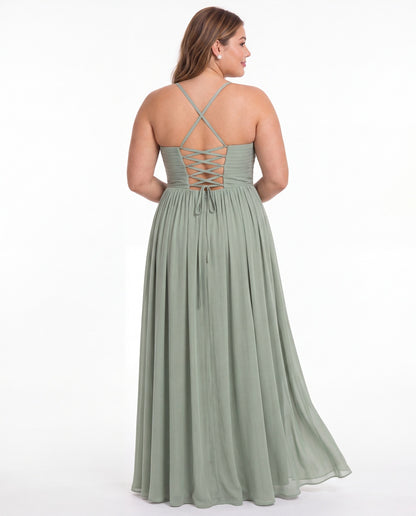 Spaghetti Strap Chiffon Slit Maxi Bridesmaid Dress - Detail View 3