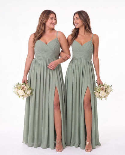 Spaghetti Strap Chiffon Slit Maxi Bridesmaid Dress - Detail View 4