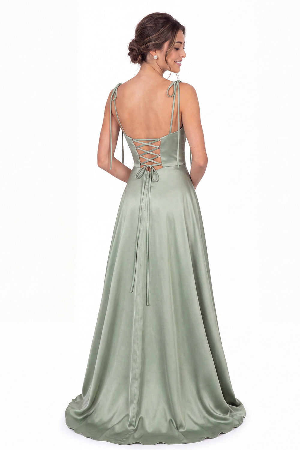 Black Cowl Neck Satin Slit Bridesmaid Maxi Dress - Front View