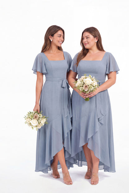 Flutter Sleeve Lace-Up Back Chiffon Maxi Dress - Detail View 3