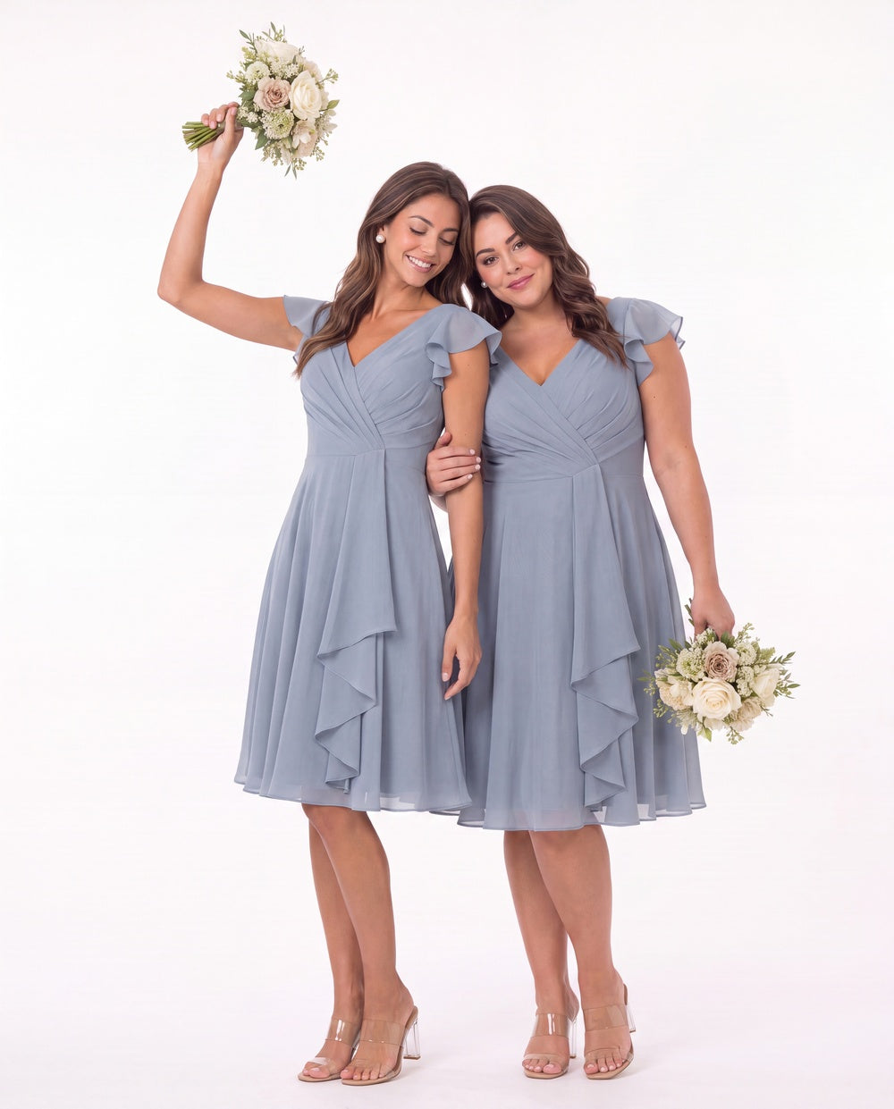 V Neck Flutter Sleeve Chiffon Short Bridesmaid Dress - Detail View 5