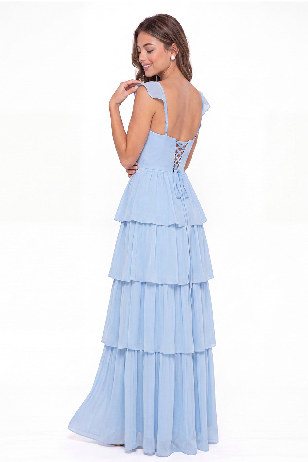 Square Neck Tiered Chiffon Slit Maxi Bridesmaid Dress - Detail View 2
