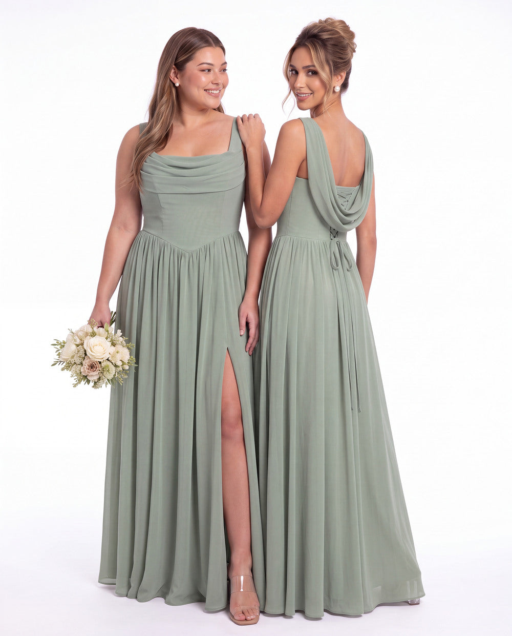 Square Neck Chiffon Slit Maxi Gown - Detail View 5