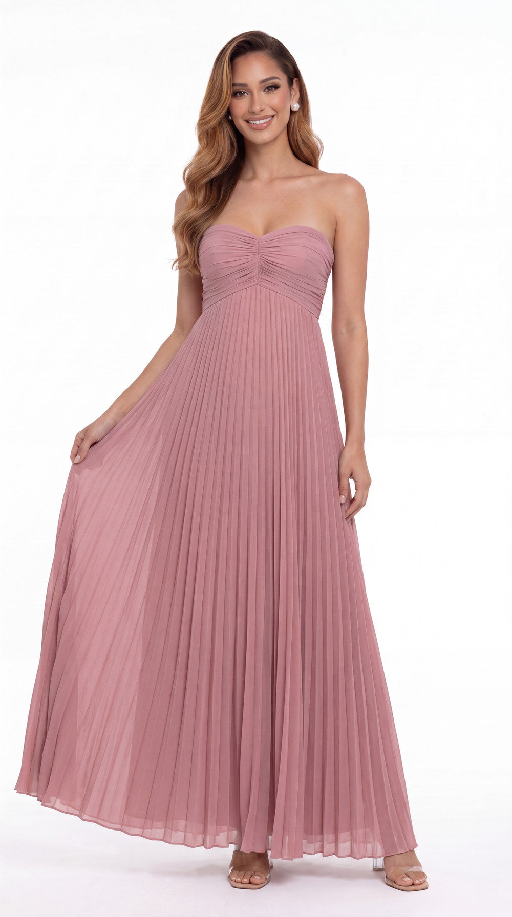 Strapless Scarf Chiffon Pleated Maxi Gown - Detail View 2