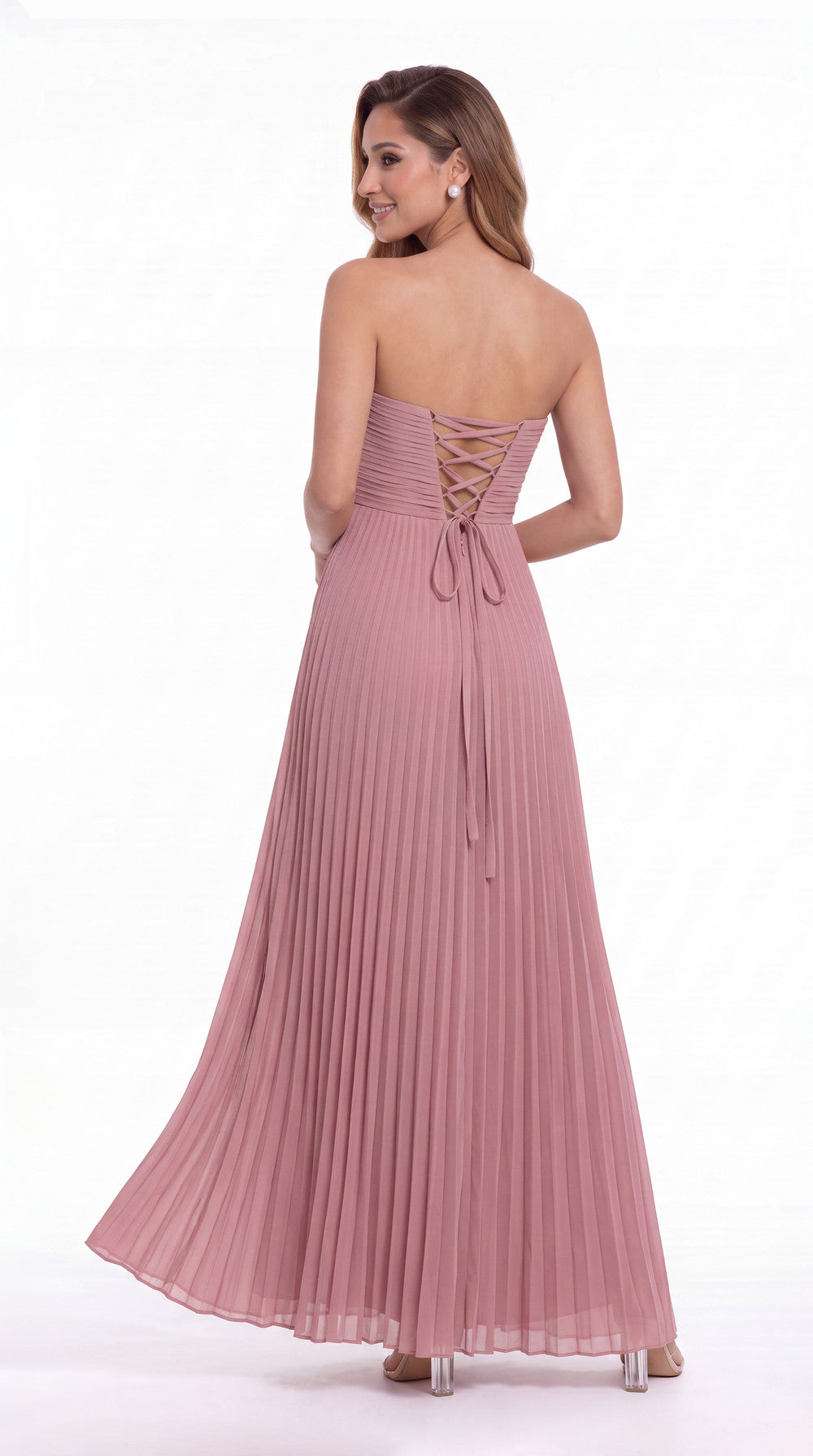 Strapless Scarf Chiffon Pleated Maxi Gown - Detail View 3