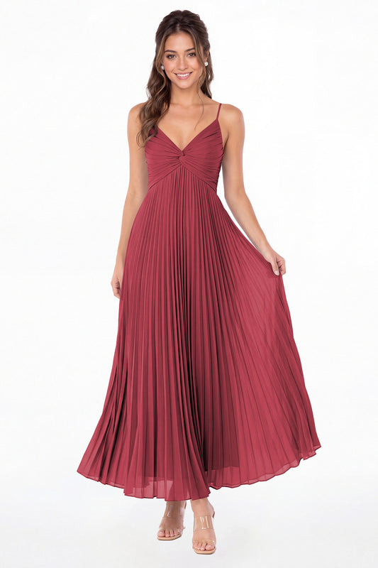 Desert Rose Twist Front Pleated Chiffon Maxi Dress - Front View