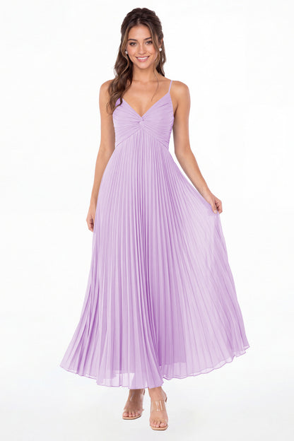 Lilac Twist Front Pleated Chiffon Maxi Dress - Front View