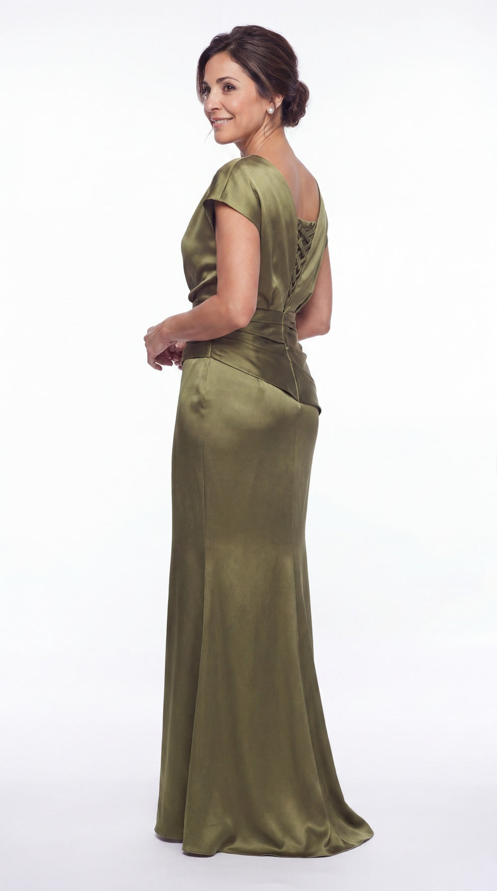 Cowl Neck Ruched Satin Mermaid Maxi Gown - Detail View 4