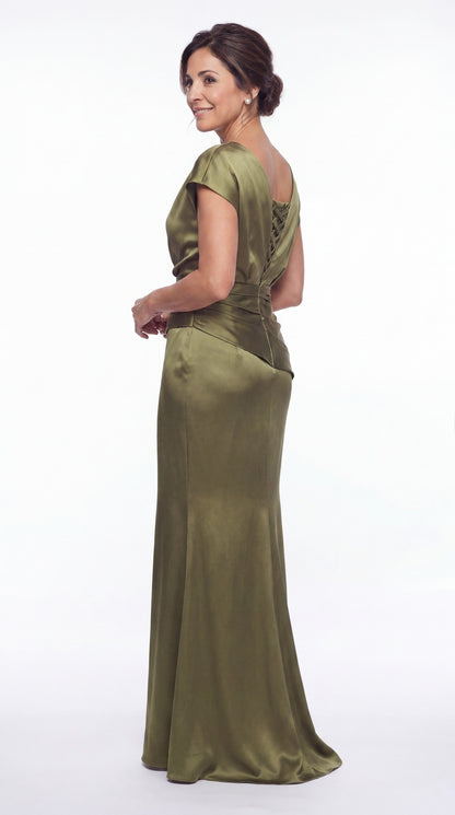 Cowl Neck Ruched Satin Mermaid Maxi Gown - Detail View 4