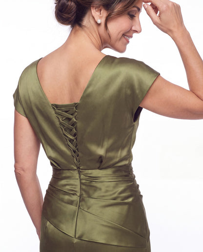 Cowl Neck Ruched Satin Mermaid Maxi Gown - Detail View 5