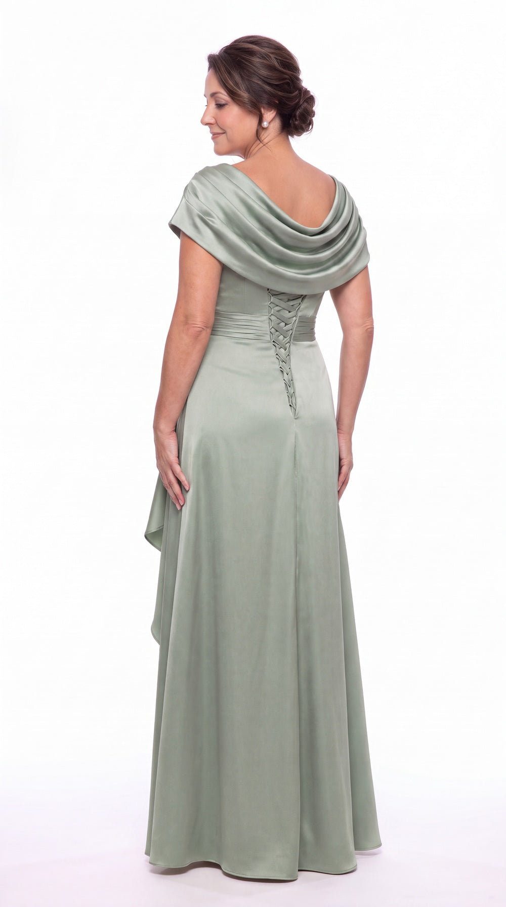 Cowl Neck Ruched Satin Slit Maxi Gown - Detail View 4