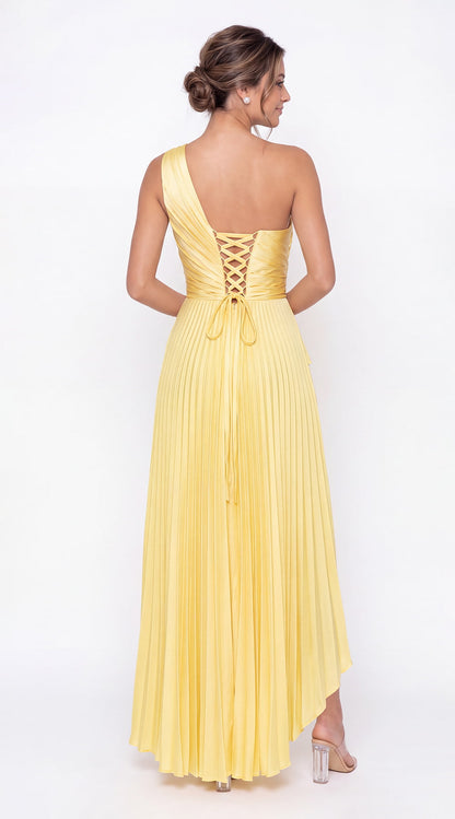 One Shoulder Ruched Satin Maxi Dress - Back View