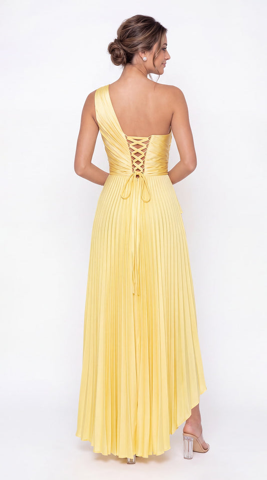 One Shoulder Ruched Satin Maxi Dress - Back View