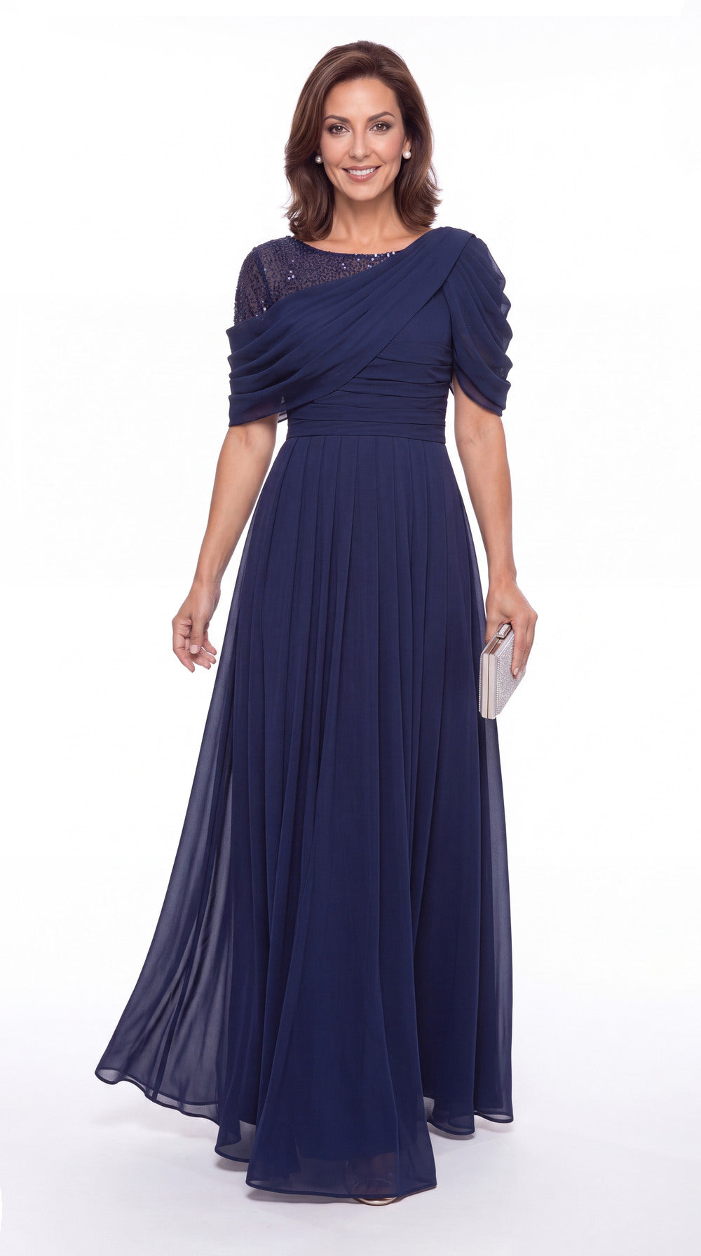 Scoop Sequin Chiffon A-Line Maxi Gown - Detail View 2