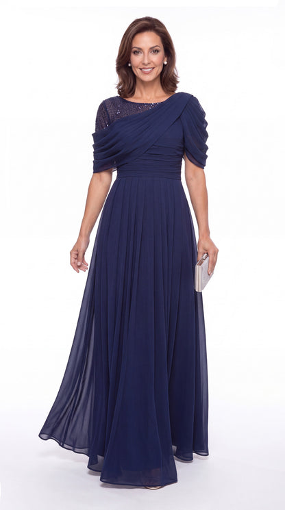 Scoop Sequin Chiffon A-Line Maxi Gown - Detail View 2