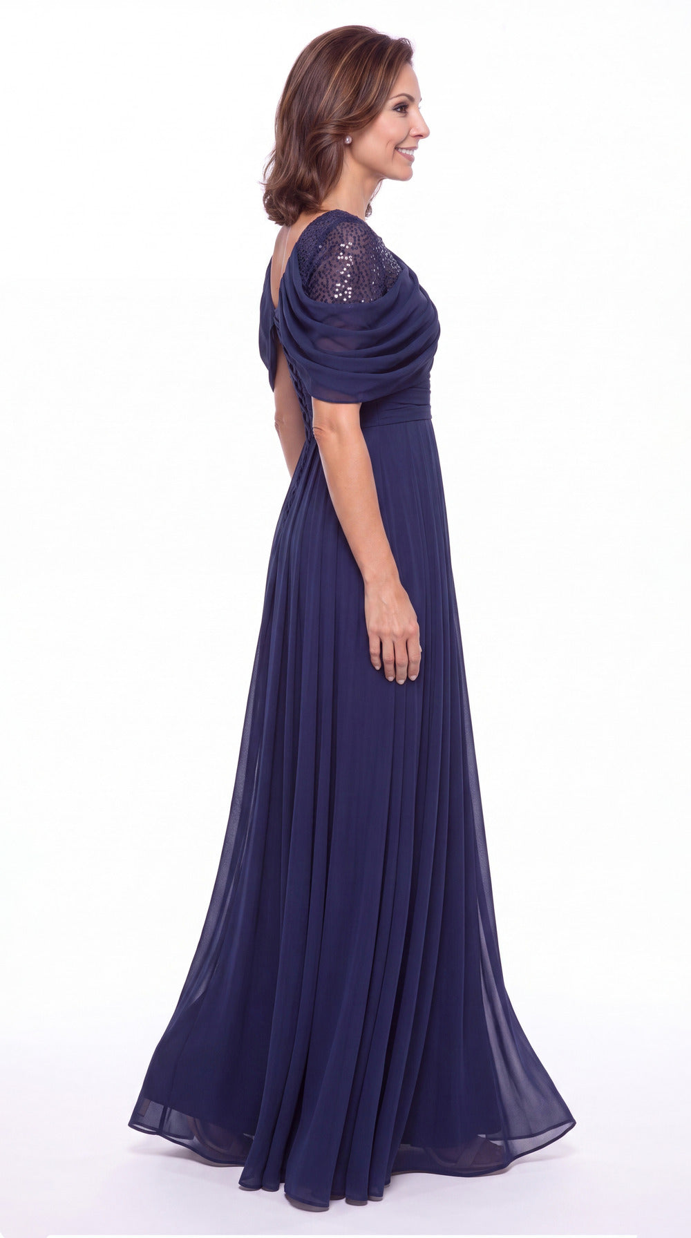Scoop Sequin Chiffon A-Line Maxi Gown - Detail View 3