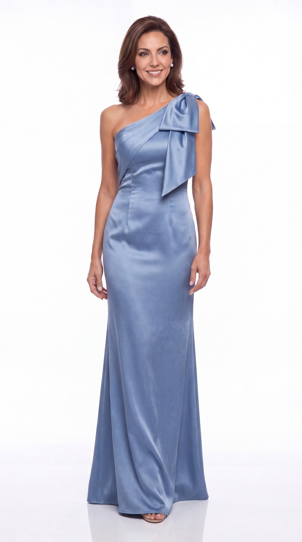 One Shoulder Bow Satin Mermaid Maxi Gown - Detail View 5
