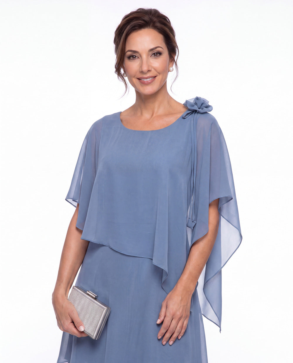 Scoop Cape Layered Chiffon Maxi Gown - Back View