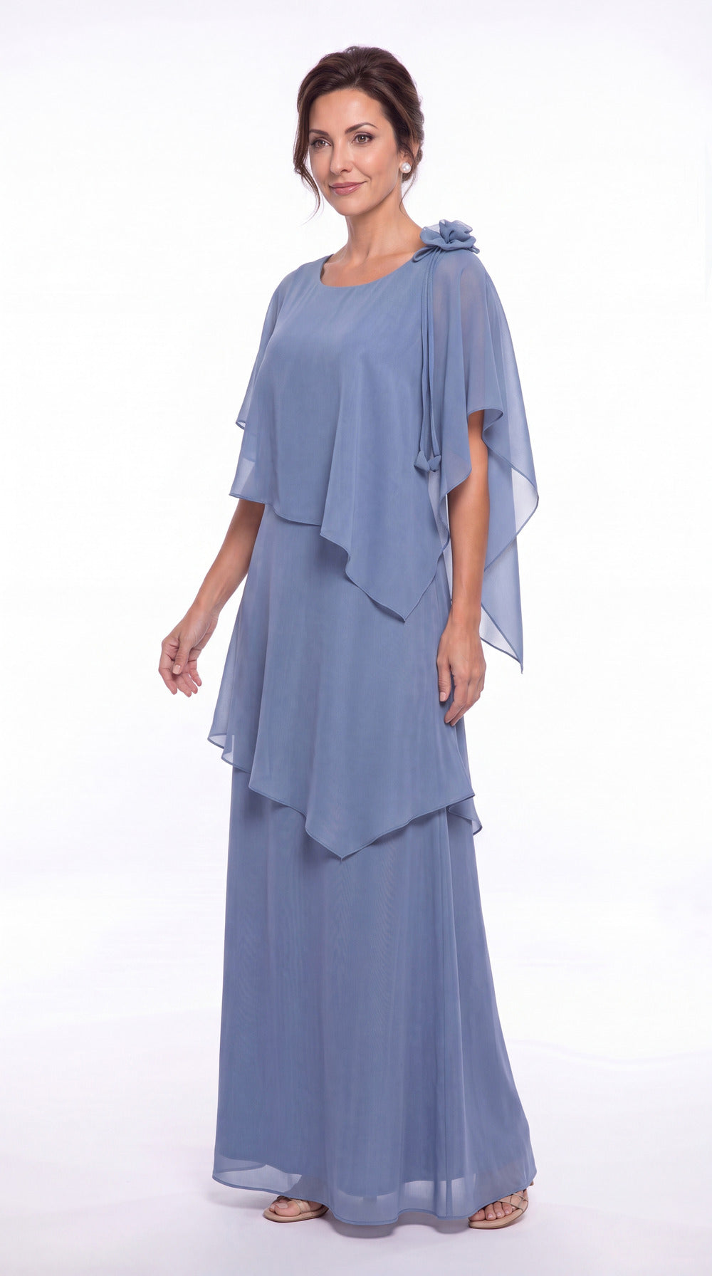 Scoop Cape Layered Chiffon Maxi Gown - Detail View 1