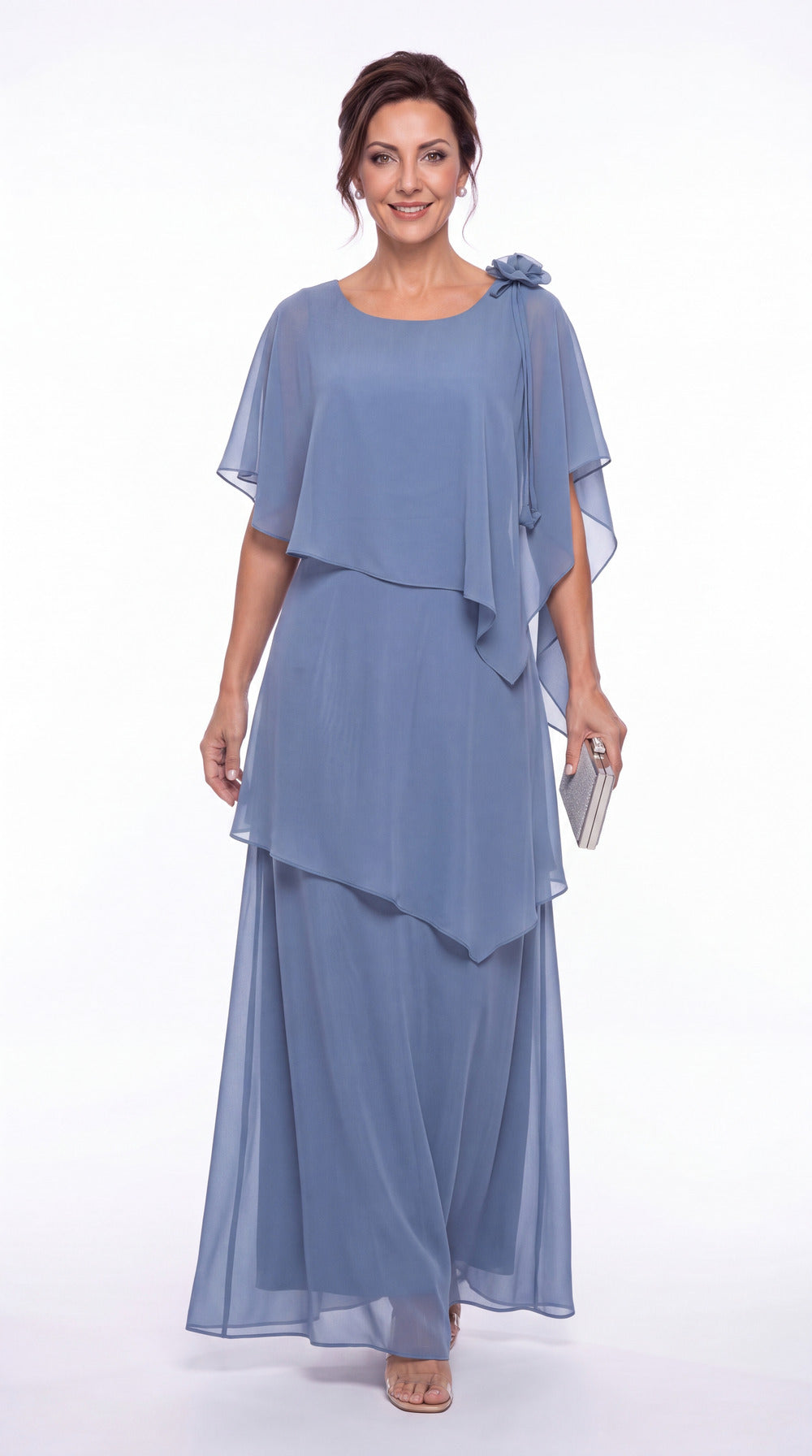 Scoop Cape Layered Chiffon Maxi Gown - Detail View 2