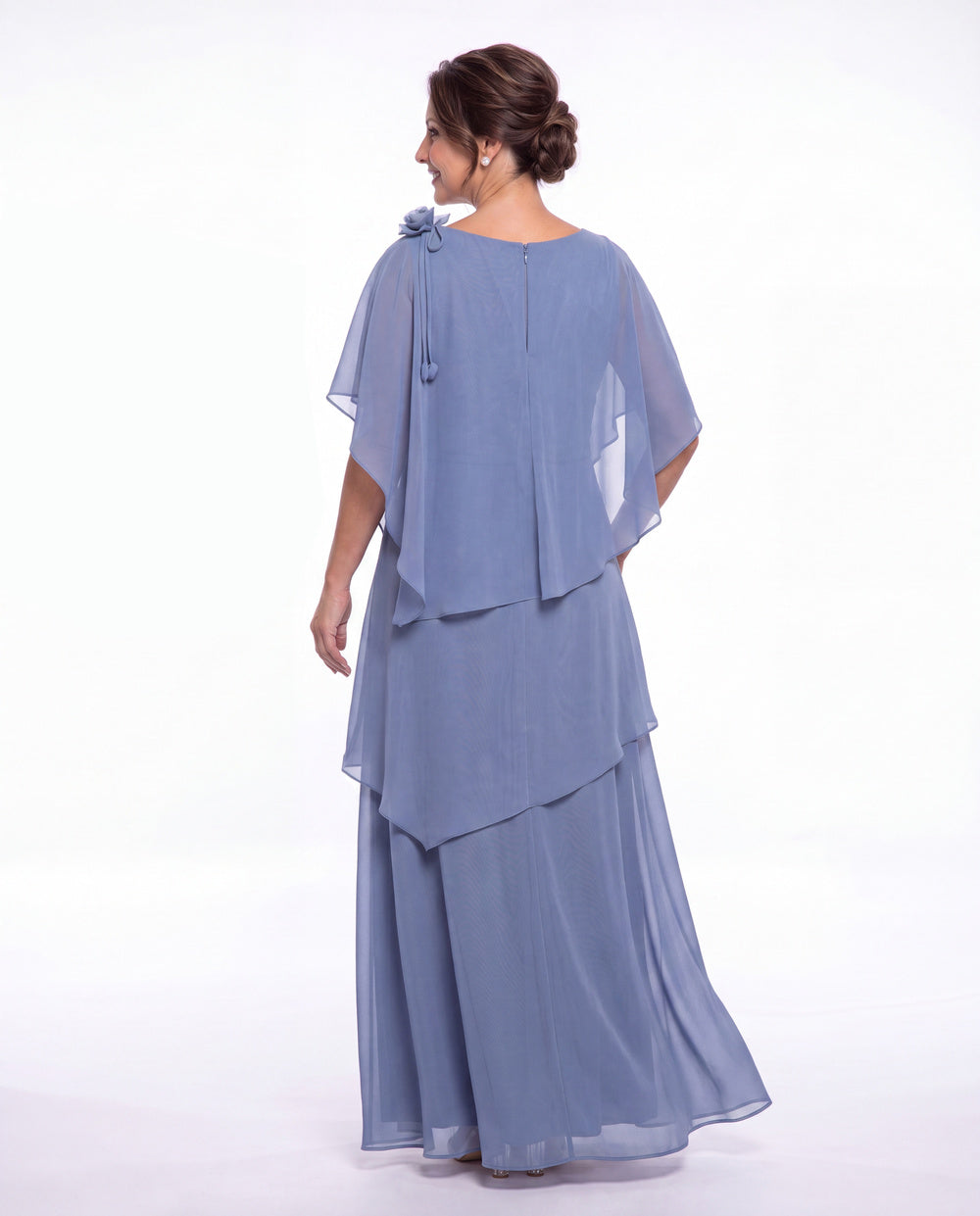 Scoop Cape Layered Chiffon Maxi Gown - Detail View 3