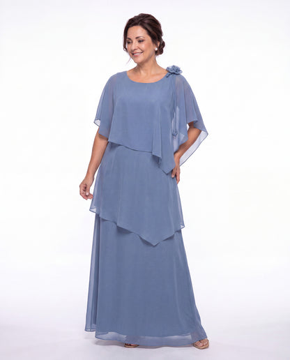 Scoop Cape Layered Chiffon Maxi Gown - Detail View 4
