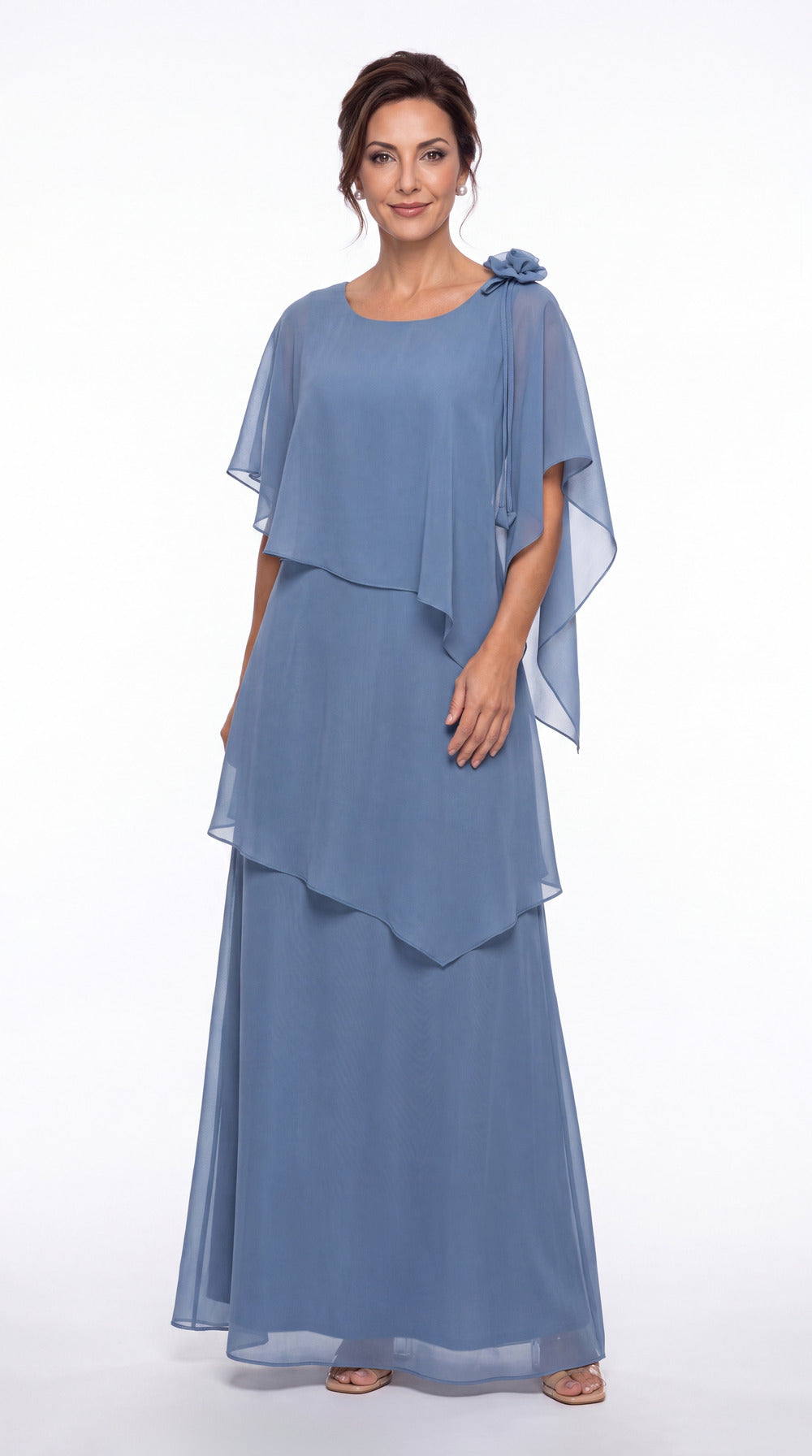 Scoop Cape Layered Chiffon Maxi Gown - Detail View 5