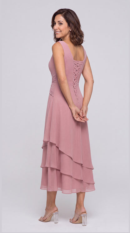 Two-Piece Ruched Layered Chiffon Midi Dress - Detail View 1