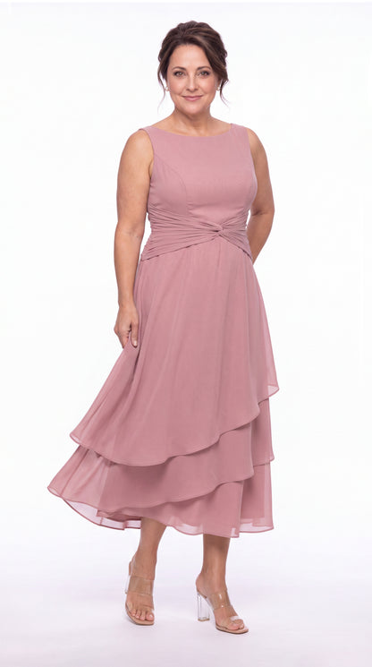 Two-Piece Ruched Layered Chiffon Midi Dress - Detail View 4