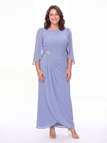 Boat Neck Ruched Chiffon Slit Maxi Gown - Detail View 4