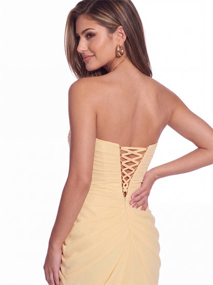 Strapless Chiffon Ruched Mini Homecoming Dress - Detail View 2
