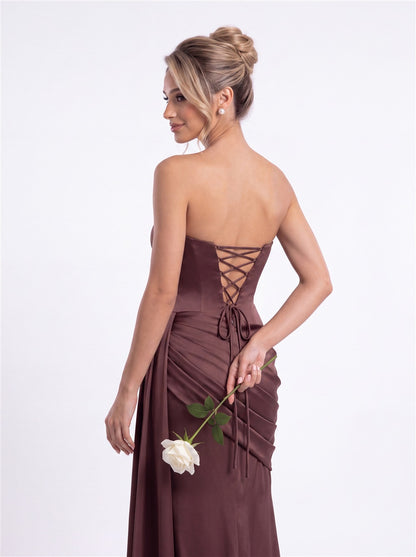 INEWER Sweetheart Satin Ruched Mermaid Maxi Gown - Detail View 3