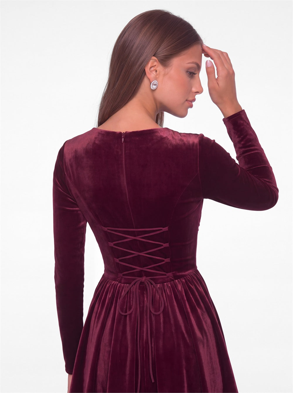 Square Neck Long Sleeve Velvet Mini Dress - Detail View 2