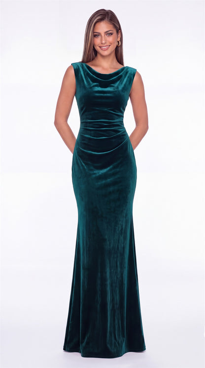 Cowl Neck Ruched Velvet Mermaid Maxi Gown - Detail View 5