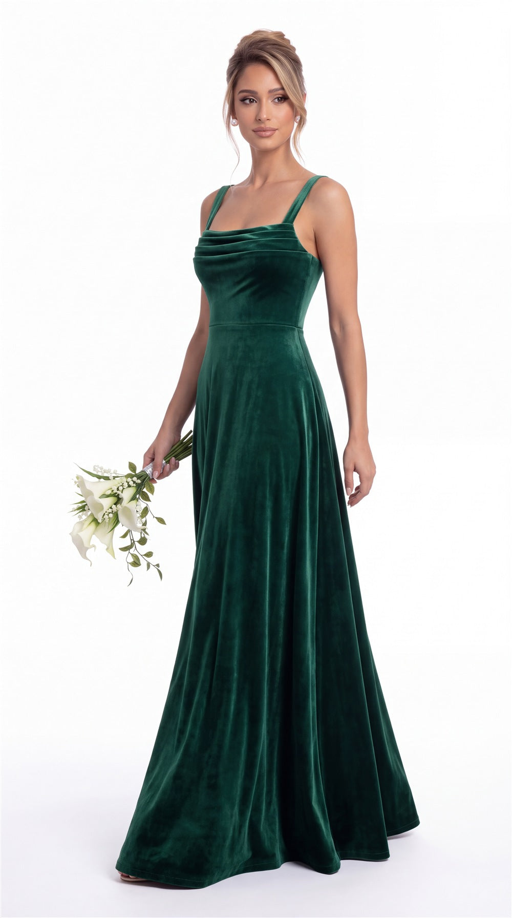 Square Neck Ruched Velvet A-Line Maxi Gown - Detail 5