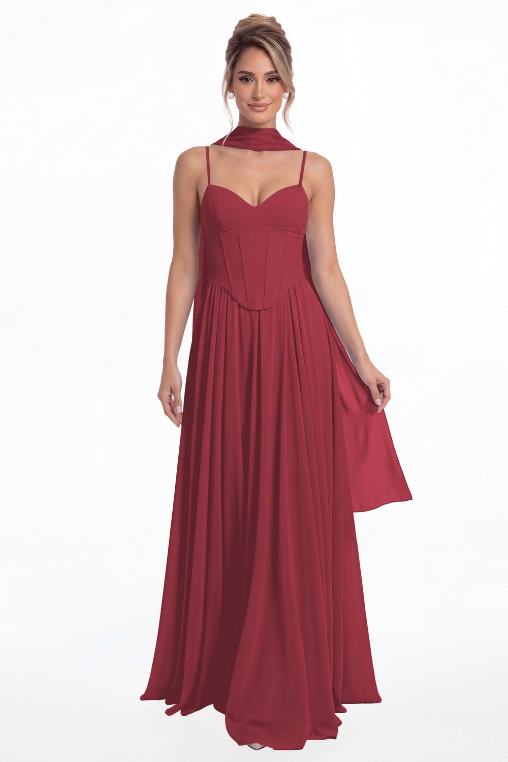Desert Rose Sweetheart Adjustable Strap Chiffon A-Line Maxi Gown - Front View