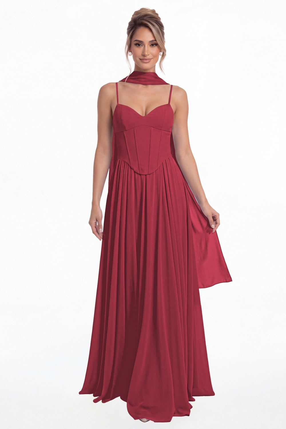 Desert Rose Sweetheart Adjustable Strap Chiffon A-Line Maxi Gown - Front View